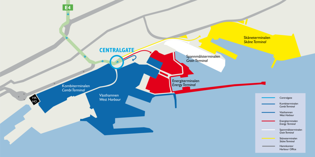 Kartillustration med väganvisning till Centralgaten och olika verksamhetsområden.