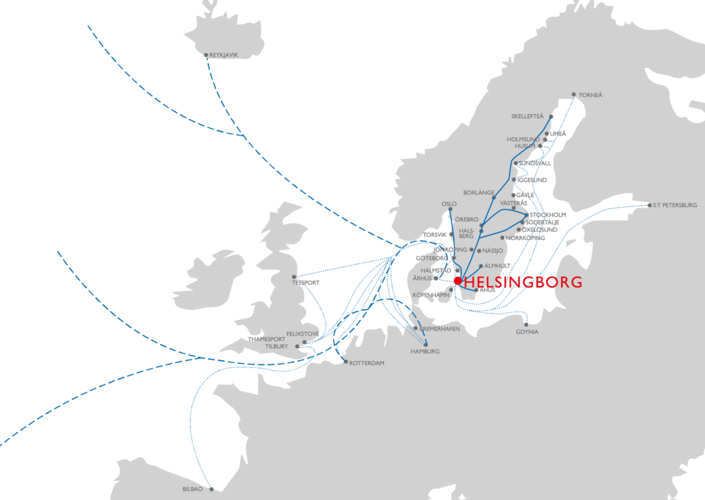 Europaillustration med utritade transportsträckor