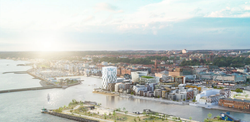 Visionsskiss över Oceanhamnens bostadsbebyggelse