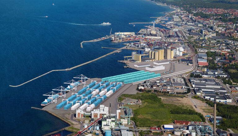 Mock-up of how the new proposed container terminal at The Port of Helsingborg may look in the future.