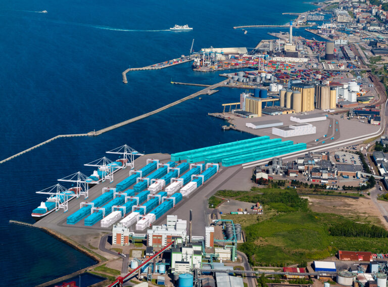 vision of the new containerterminal in the South of Helsingborg