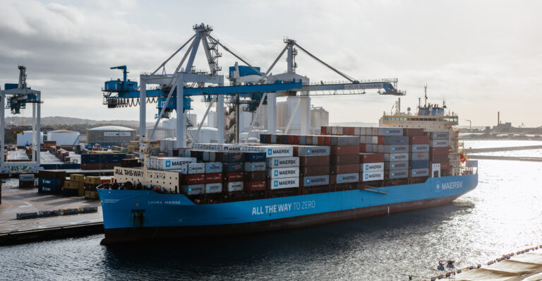 Container vessel, Laura Maersk, at the Container Terminal in the Port of Helsingborg.